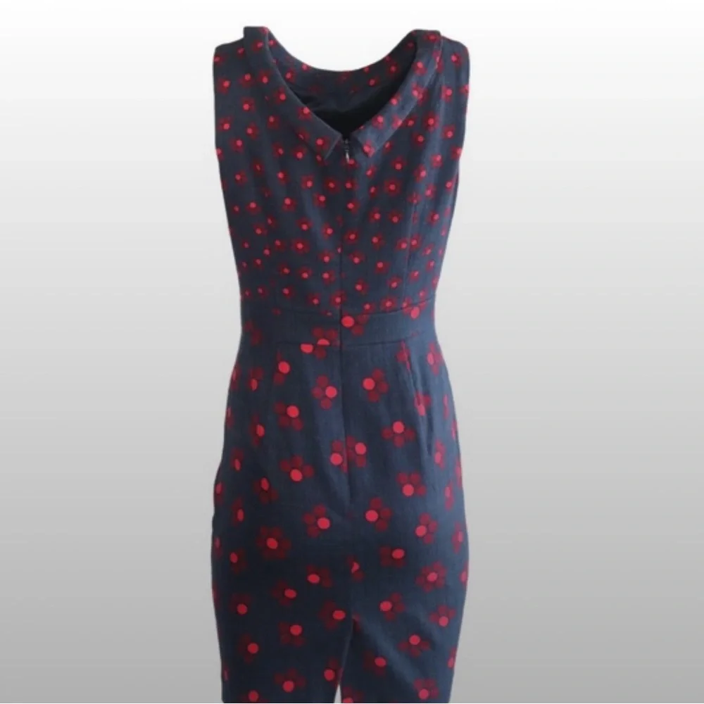 NEW Boden Martha Fitted Dress. Navy with red geometric flowers. - Picture 4 of 11